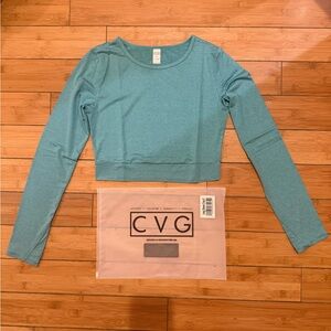 NEW with tags CVG long sleeve turquoise crop top Sz S